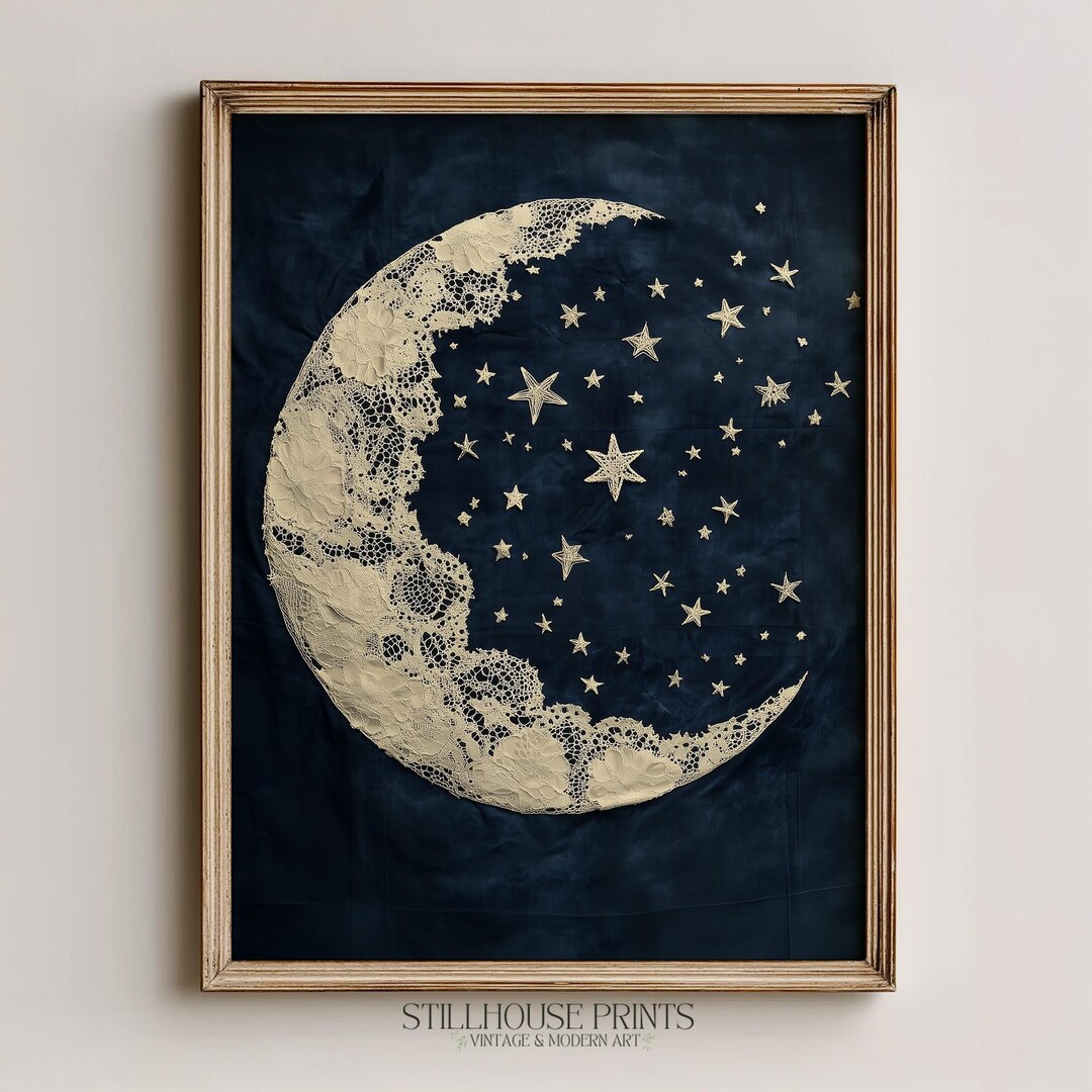 Moody Vintage Celestial Art Print - Lace Crescent Moon Printable ...