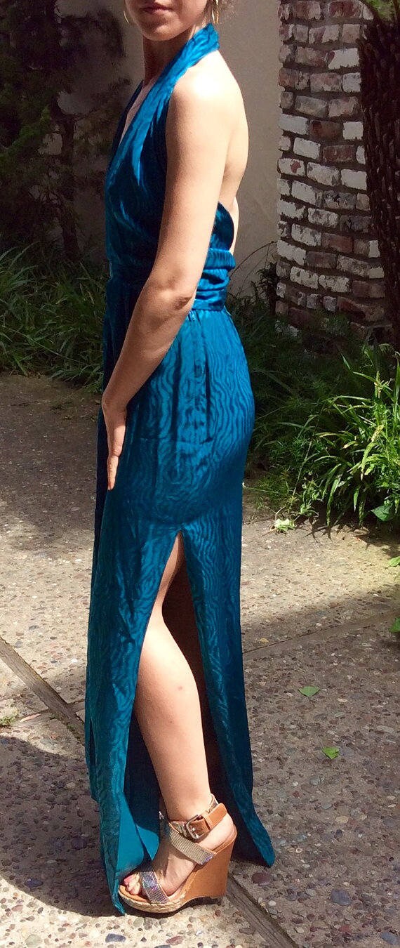 Hanae Mori Vintage Silk Teal Two-Piece Dress Halte
