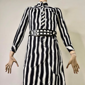 vintage dress, BONWIT TELLER, 70s dress, trompe l&#39;oeil, striped dress, black white, op art dress, graphic print, shirt dress, shift dress