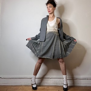 vintage Valentino, Valentino skirt, vintage kilt, studded skirt, grey flannel skirt, pleated skirt, vintage studded, wrap skirt, wool skirt