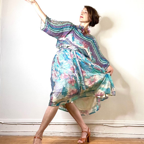 70s silk chiffon dress, 80s Judith Ann dress, pri… - image 1