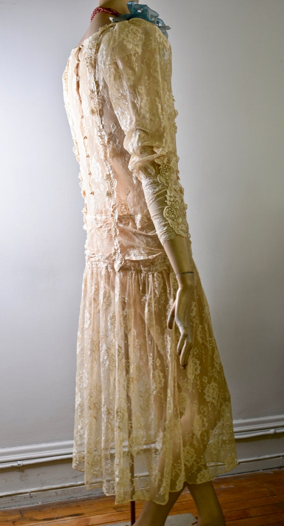 vintage 80s dress, lace dress, ecru dress, sheer … - image 9