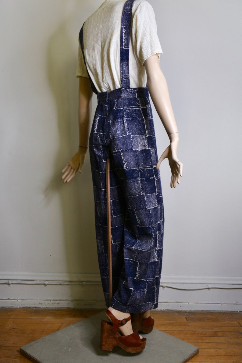 Vintage Overalls, 70s Overalls, Patchwork, Novelty Print, Novelty