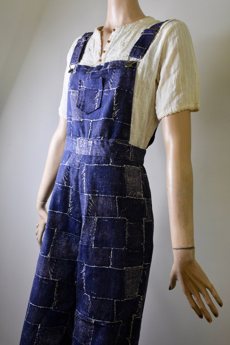 Vintage Overalls, 70s Overalls, Patchwork, Novelty Print, Novelty