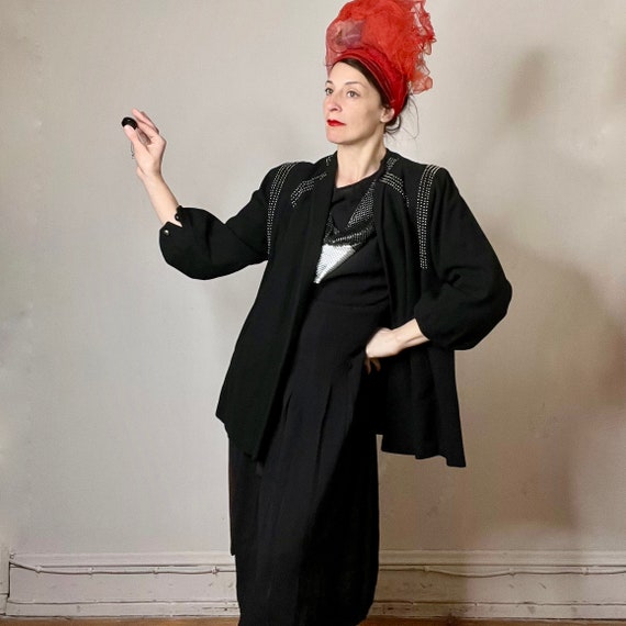 vintage 40s studded jacket, black wool jacket, vi… - image 1