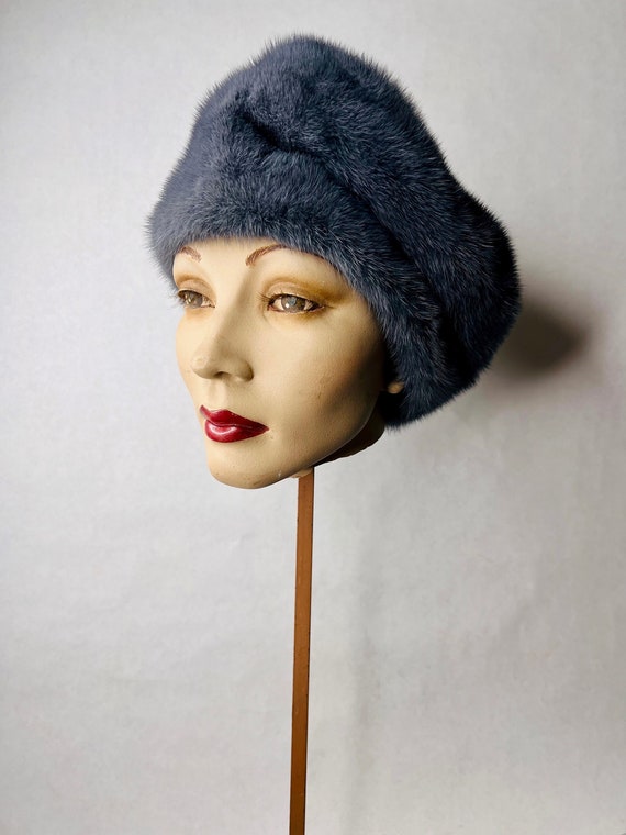 Patricia Underwood hat, slate grey fur hat, vintag