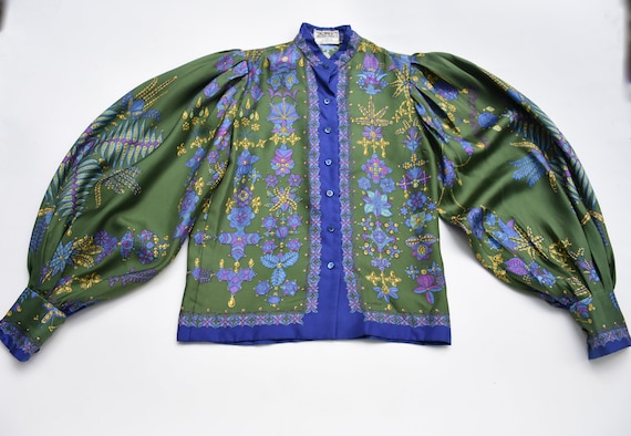 Hermès Vintage Silk Blouse Shirt Hermès Vintage Red Silk Bee Jacquard Secretary Blouse Shirt