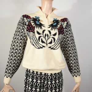 KANSAI YAMAMOTO sweater, 80s kansai yamamoto, bird sweater, vintage knit, vintage wool sweater, 80s sweater, 80&#39;s knit,  wool knit, metallic