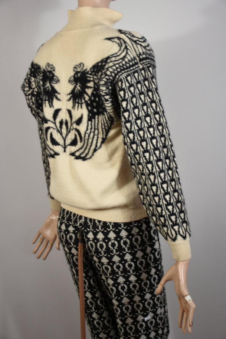 KANSAI YAMAMOTO sweater, 80s kansai yamamoto, bird sweater, vintage knit, vintage wool sweater, 80s sweater, 80's knit, wool knit, metallic image 7