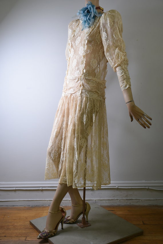 vintage 80s dress, lace dress, ecru dress, sheer … - image 4