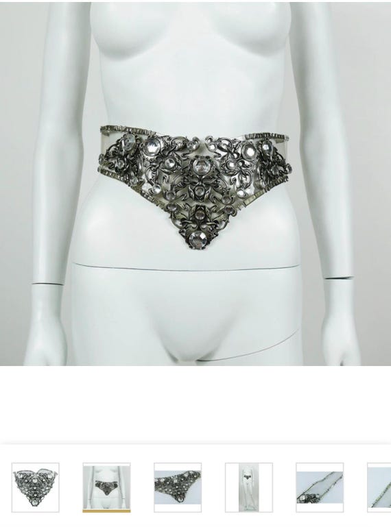 vintage 80s belt, jeweled belt, studded rhinestone belt, waist cincher, corset belt, statement belt, metal belt, biker belt, jose cotel View 6