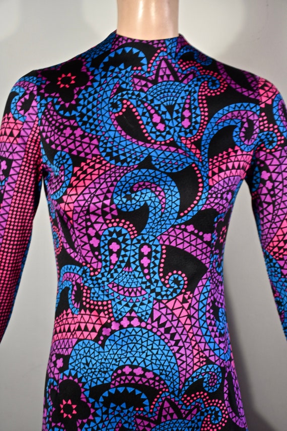 60s dress, 70s dress, mosaic dress, geometric dres