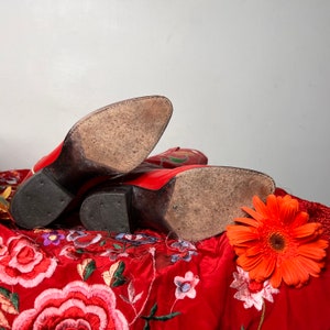 vintage cowboy boots, Ralph Lauren boots, flower boots, red boots, 80s boots, western boots, 70s boots, leather boots, 7 , 8 image 4