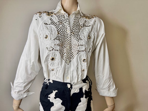 vintage 80s shirt, cotton shirt, vintage studded,… - image 7