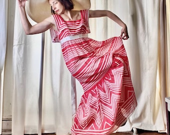 ワンピース 70s striped multiple buttons maxi dress Vintage Striped Dress, 70s Dress, Chevron Dress, Red White