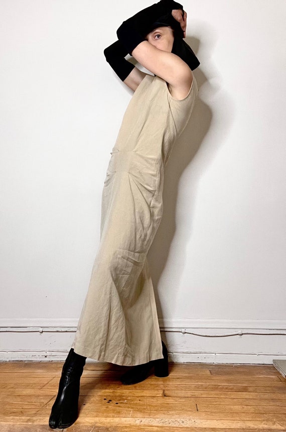 90s dress vintage dress linen maxi dress khaki av… - image 5