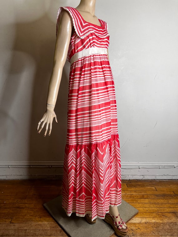 Vintage Striped Dress, 70s Dress, Chevron Dress, Red White