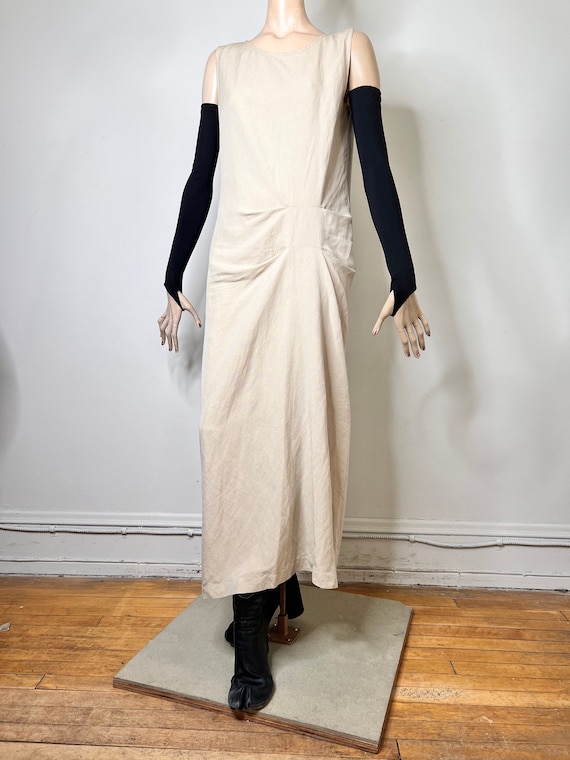90s dress vintage dress linen maxi dress khaki av… - image 10