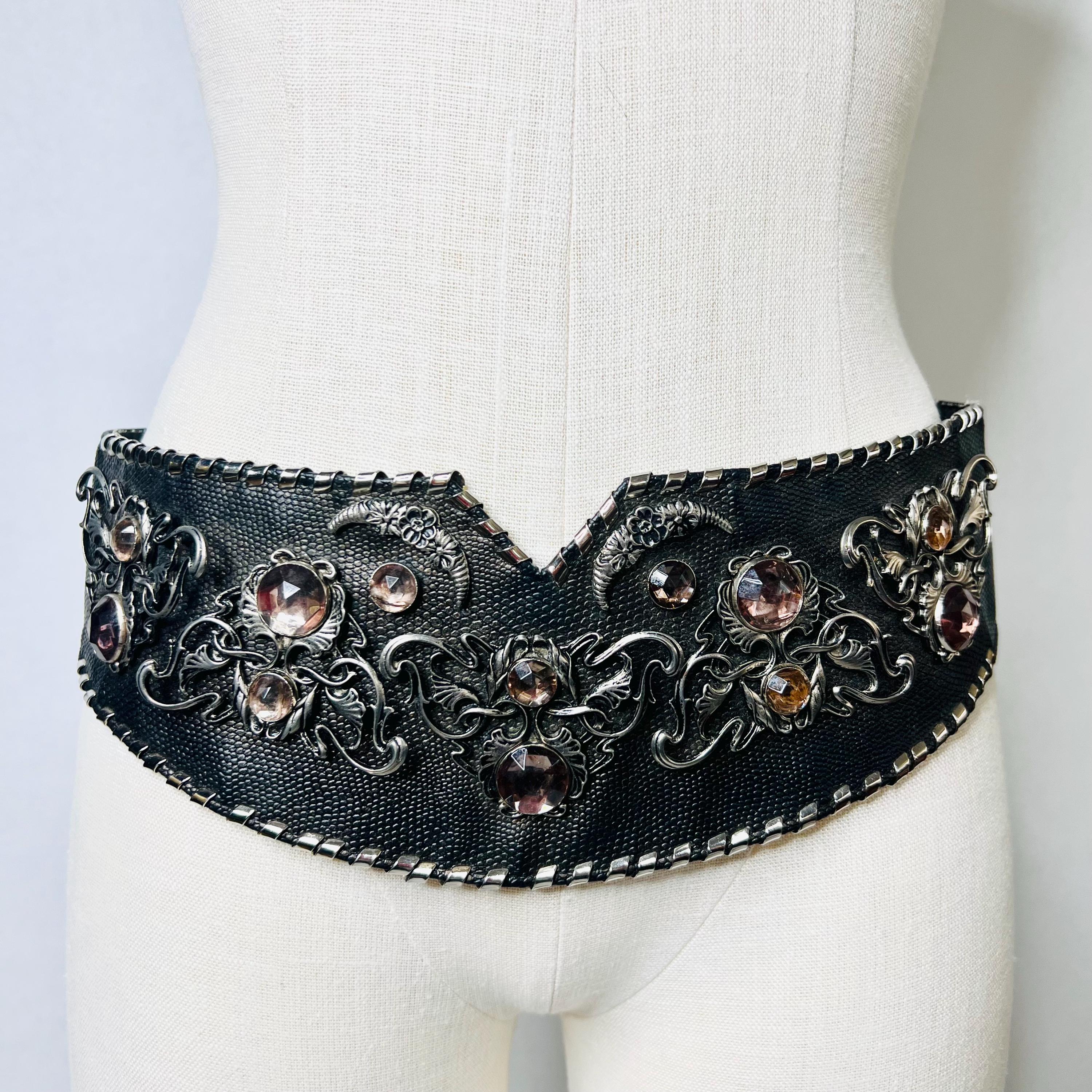 Vintage 80s Rare Jose Cotel Paris Black Jeweled Art Deco Leather Belt Jose Cotel Belt - Etsy main image 4