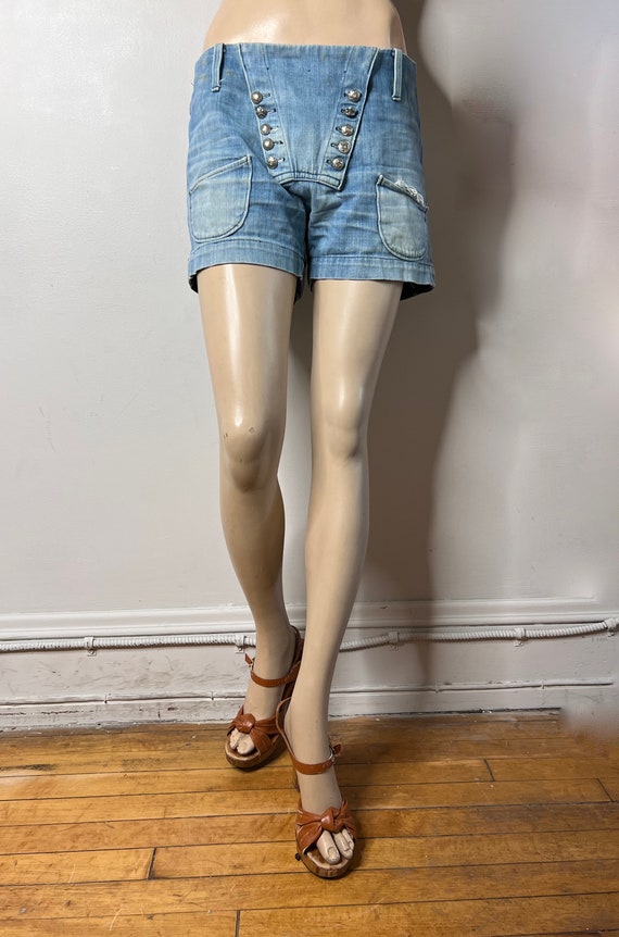 60s patchwork denim jean shorts, hippie denim jea… - image 10
