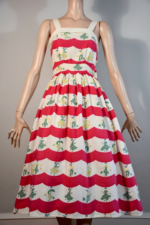 Vintage Novelty Dress 50s Dress Cotton Dress Print Dress Etsy