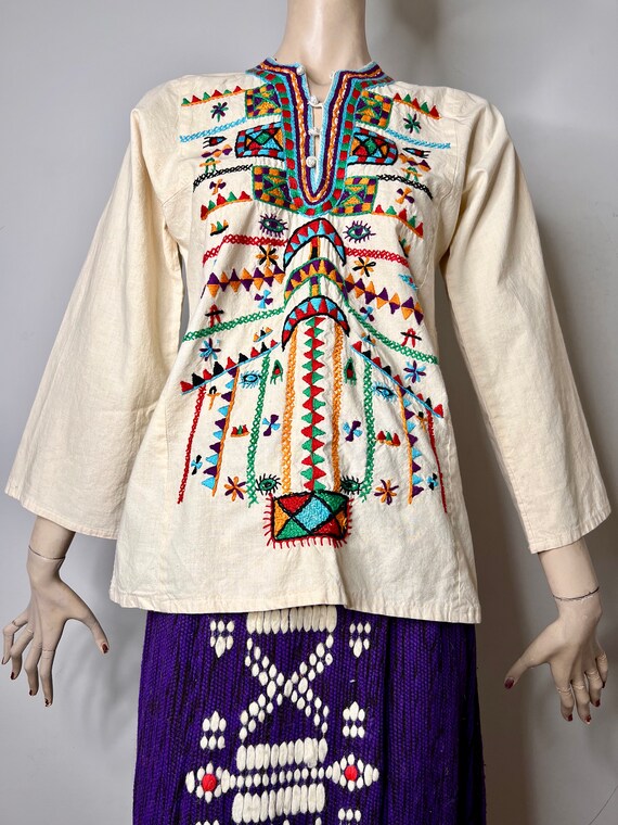 vintage embroidered shirt, cotton tunic top, folk… - image 4