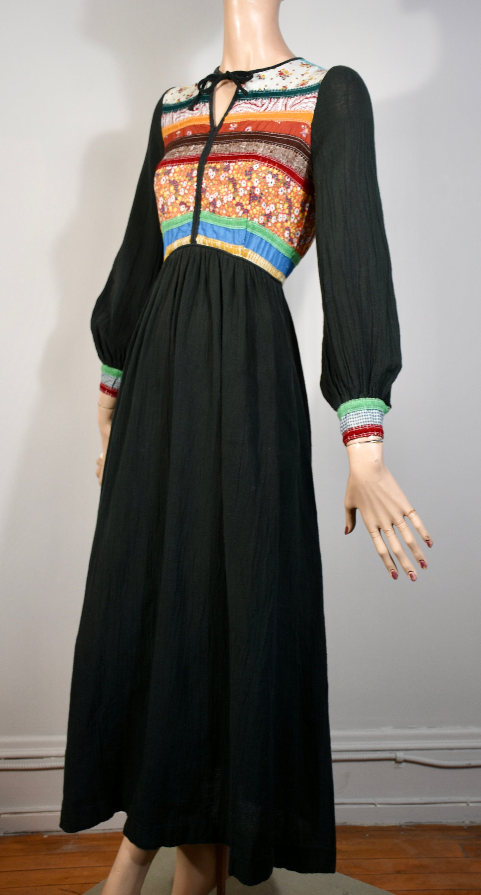 Vintage 70s Patchwork Dress Gauze 70s Dress 70s Maxi Dress | Etsy