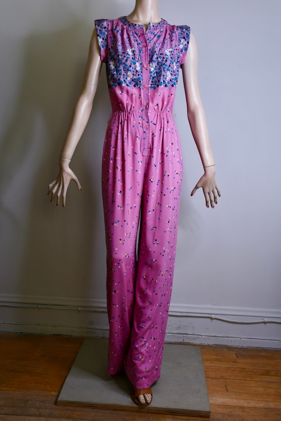 vintage jumpsuit, 70s jumpsuit, floral jumpsuit, b