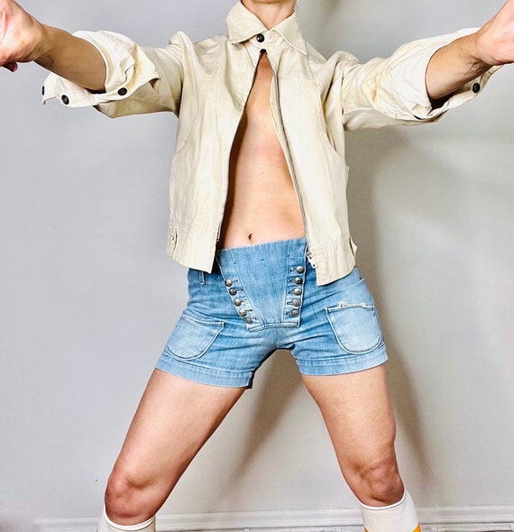 60s patchwork denim jean shorts, hippie denim jea… - image 2