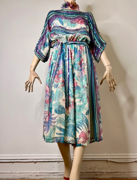 70s silk chiffon dress, 80s Judith Ann dress, pri… - image 6