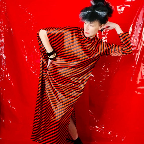 vintage striped dress, red black, glam dress, ava… - image 4