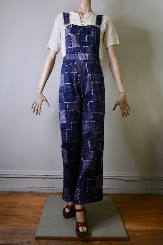 vintage overalls, 70s overalls, patchwork, novelty pr… Gem