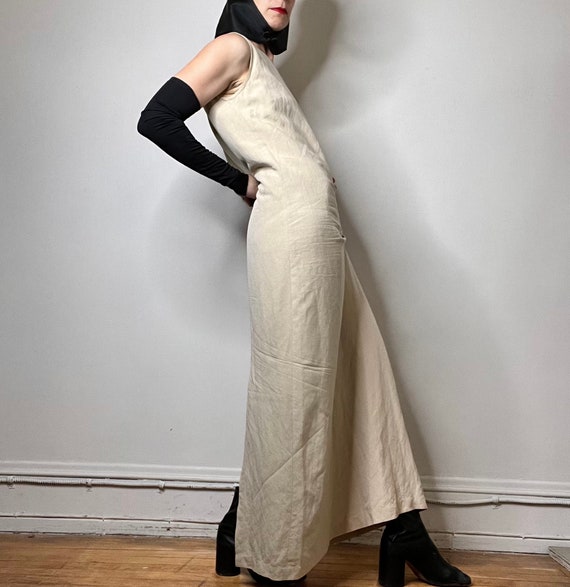 90s dress vintage dress linen maxi dress khaki av… - image 8