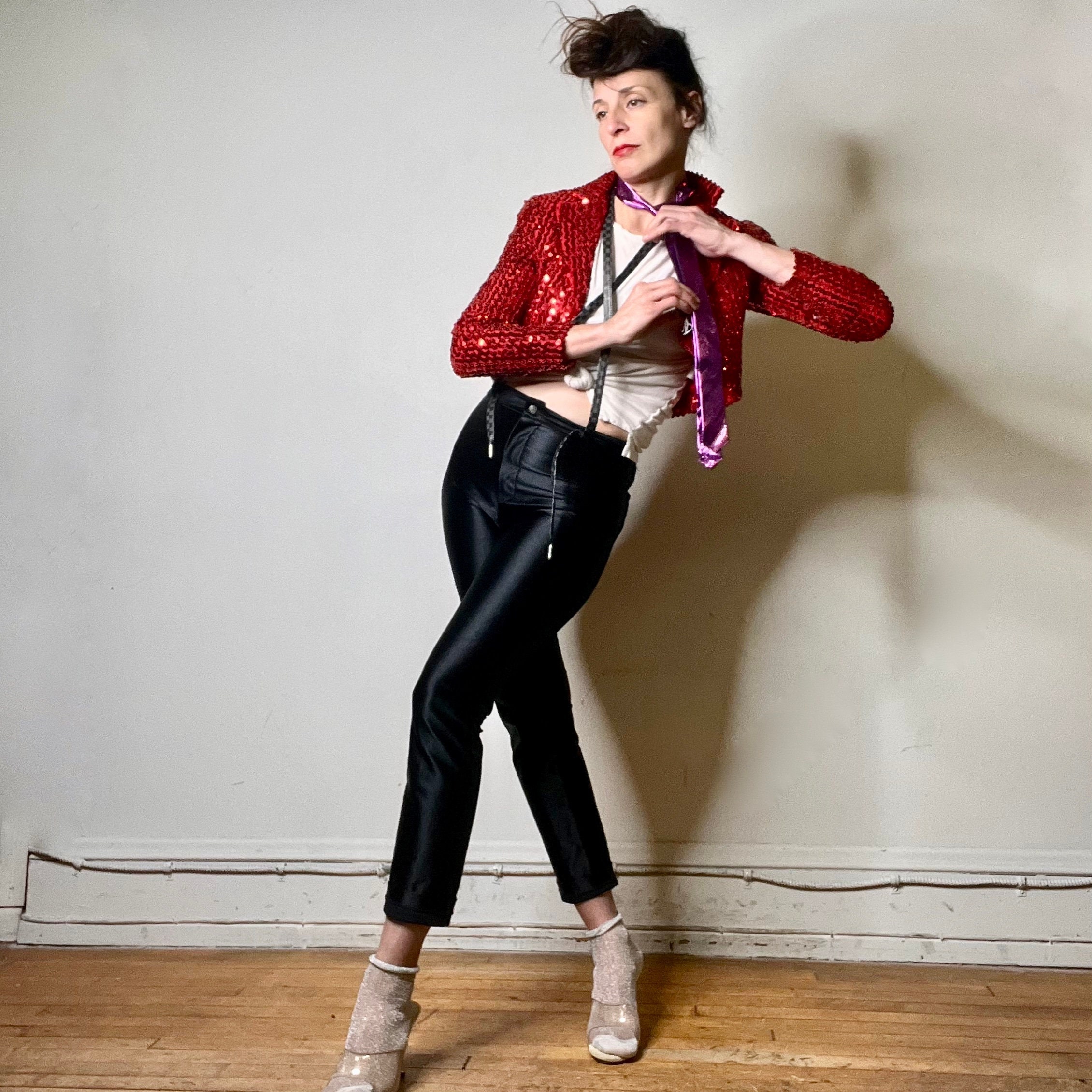 Vintage Fredricks Pants, Black Spandex Pants, 70s Shiny