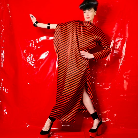 vintage striped dress, red black, glam dress, ava… - image 3