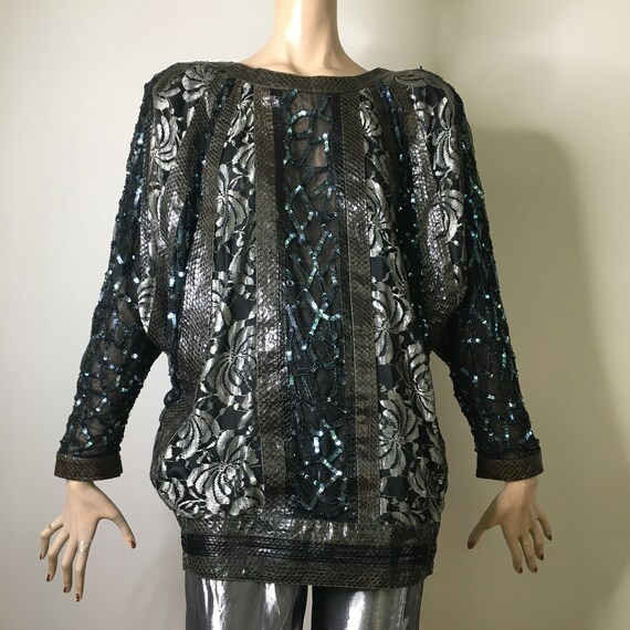 vintage top, 80s top, vintage snake skin, metalli… - image 9