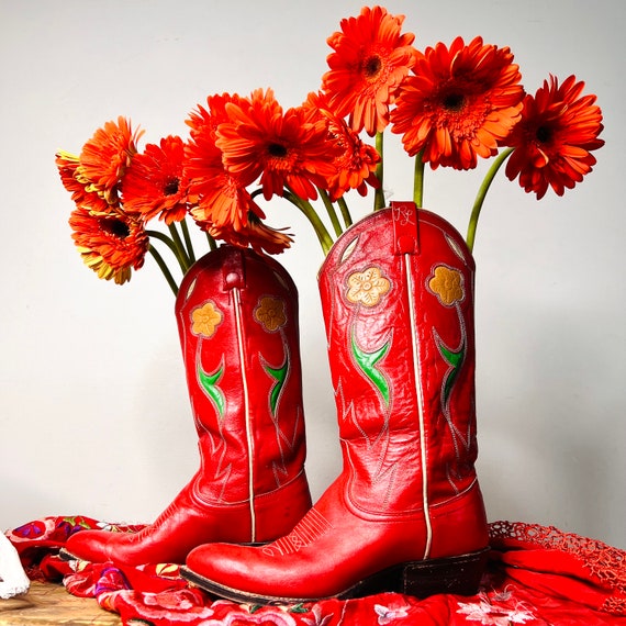 vintage cowboy boots, Ralph Lauren boots, flower … - image 1