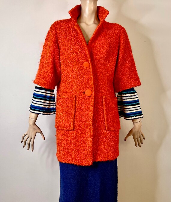 vintage jacket, wool jacket, cocoon coat, orange … - image 5