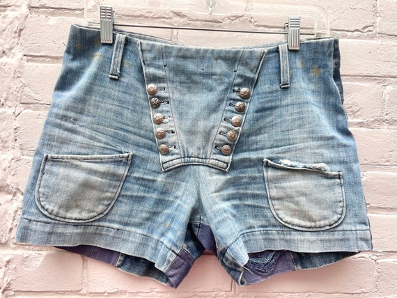 60s patchwork denim jean shorts, hippie denim jea… - image 7