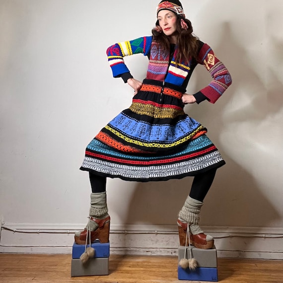 Vintage Knit Shirt, 70s Skirt, 70s Knit, High Waisted Skirt