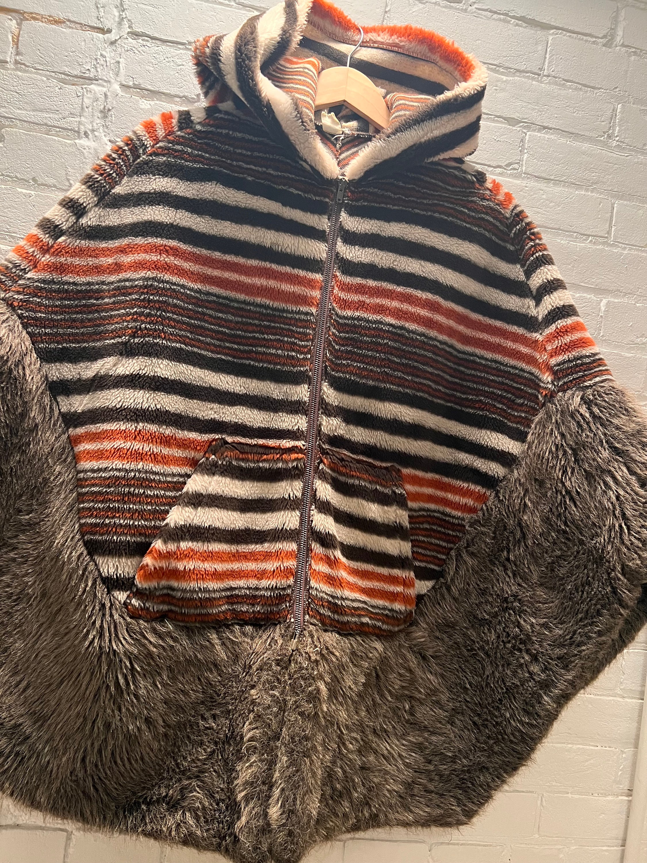Vintage 60s Faux Fur Cape Poncho Coat Jacket, Hooded Cape Coat