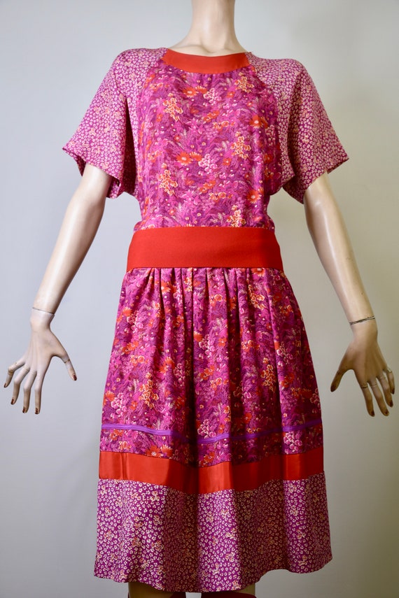 vintage 70s dress, silk dress, floral dress, shif… - image 3