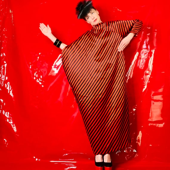 vintage striped dress, red black, glam dress, ava… - image 2