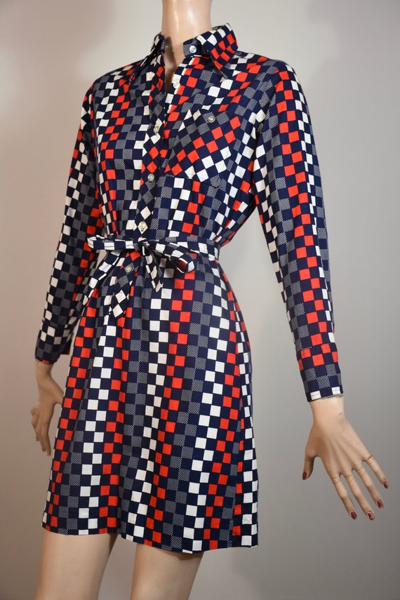 vintage 60s cotton dress, 70s cotton shirt dress,… - image 1