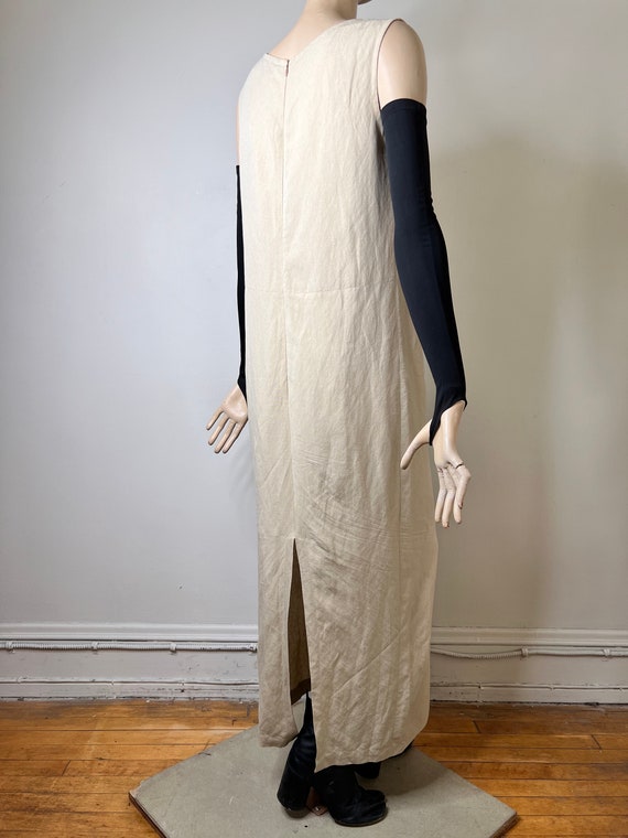 90s dress vintage dress linen maxi dress khaki av… - image 7