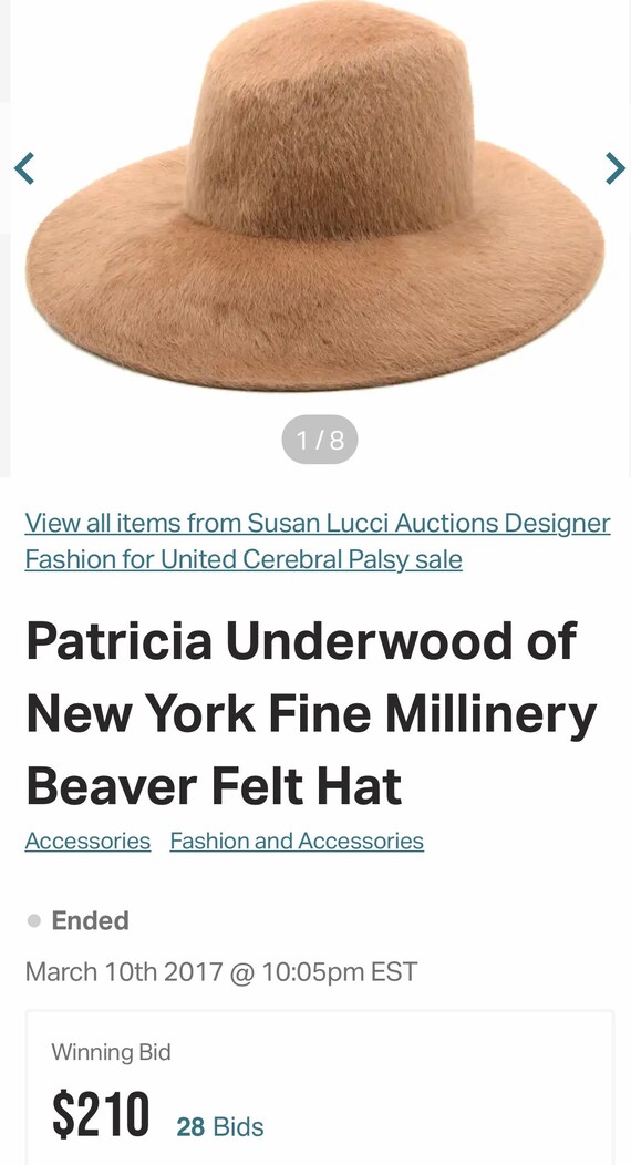 Patricia Underwood Camel Hair Women\'s Hat Vintage Patricia Underwood Camel Hair Hat with Brown Velvet  main image 2