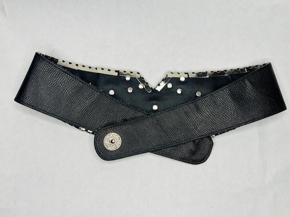 vintage 80s belt, jeweled belt, studded rhinestone belt, waist cincher, corset belt, statement belt, metal belt, biker belt, jose cotel View 5