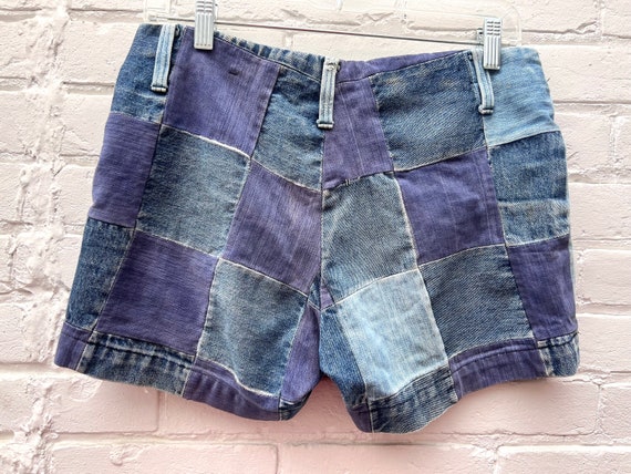 60s patchwork denim jean shorts, hippie denim jea… - image 8