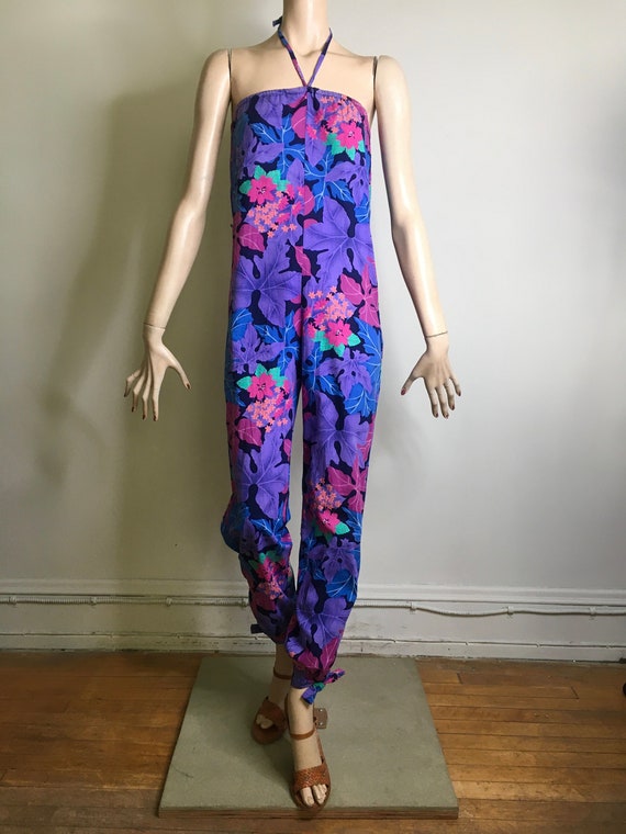 vintage 80s jumpsuit, 70s jumpsuit, floral jumpsuit, … - Gem