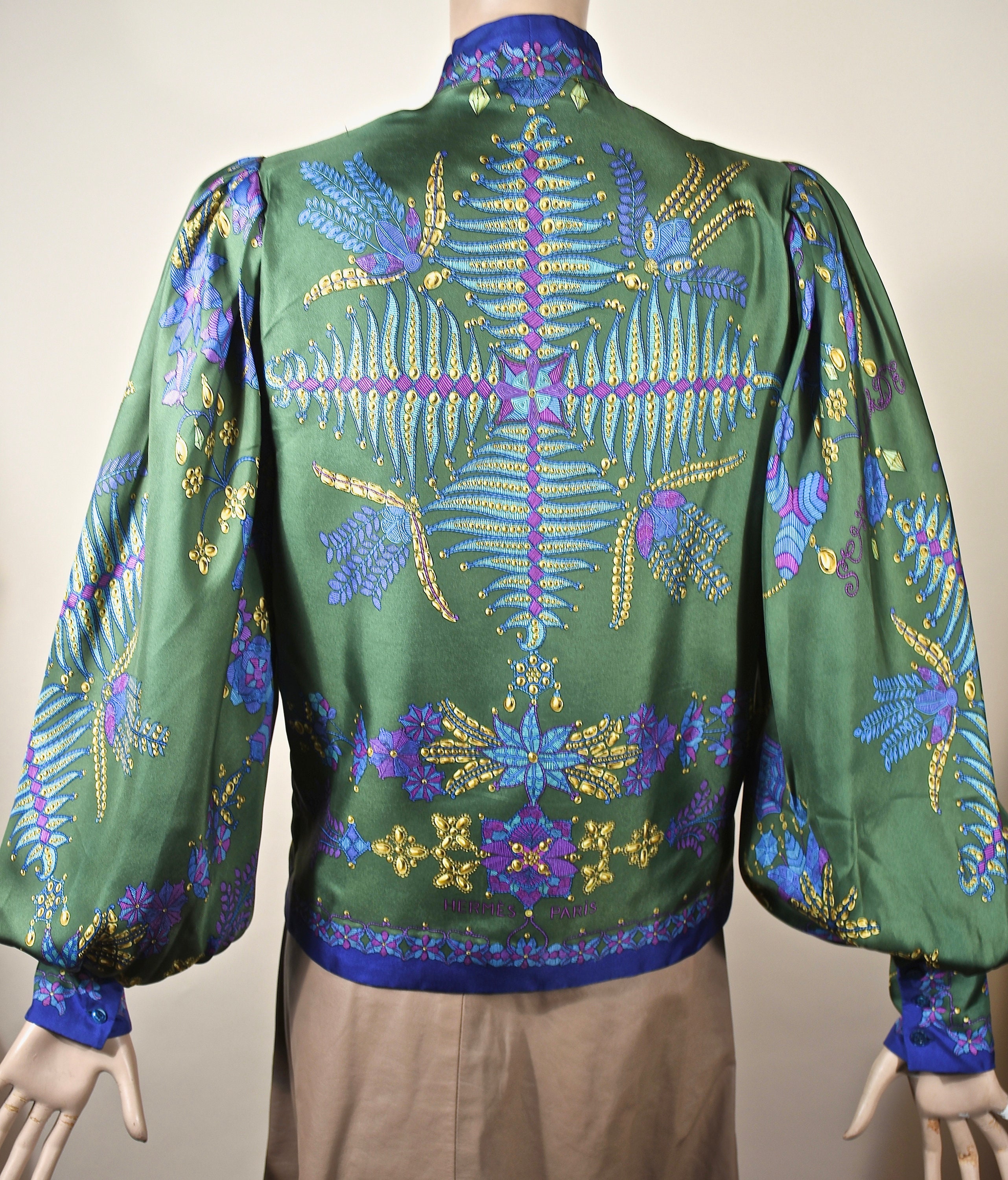 HERMES, Hermes Scheherazade Silk Blouse Top Shirt, Floral Pattern